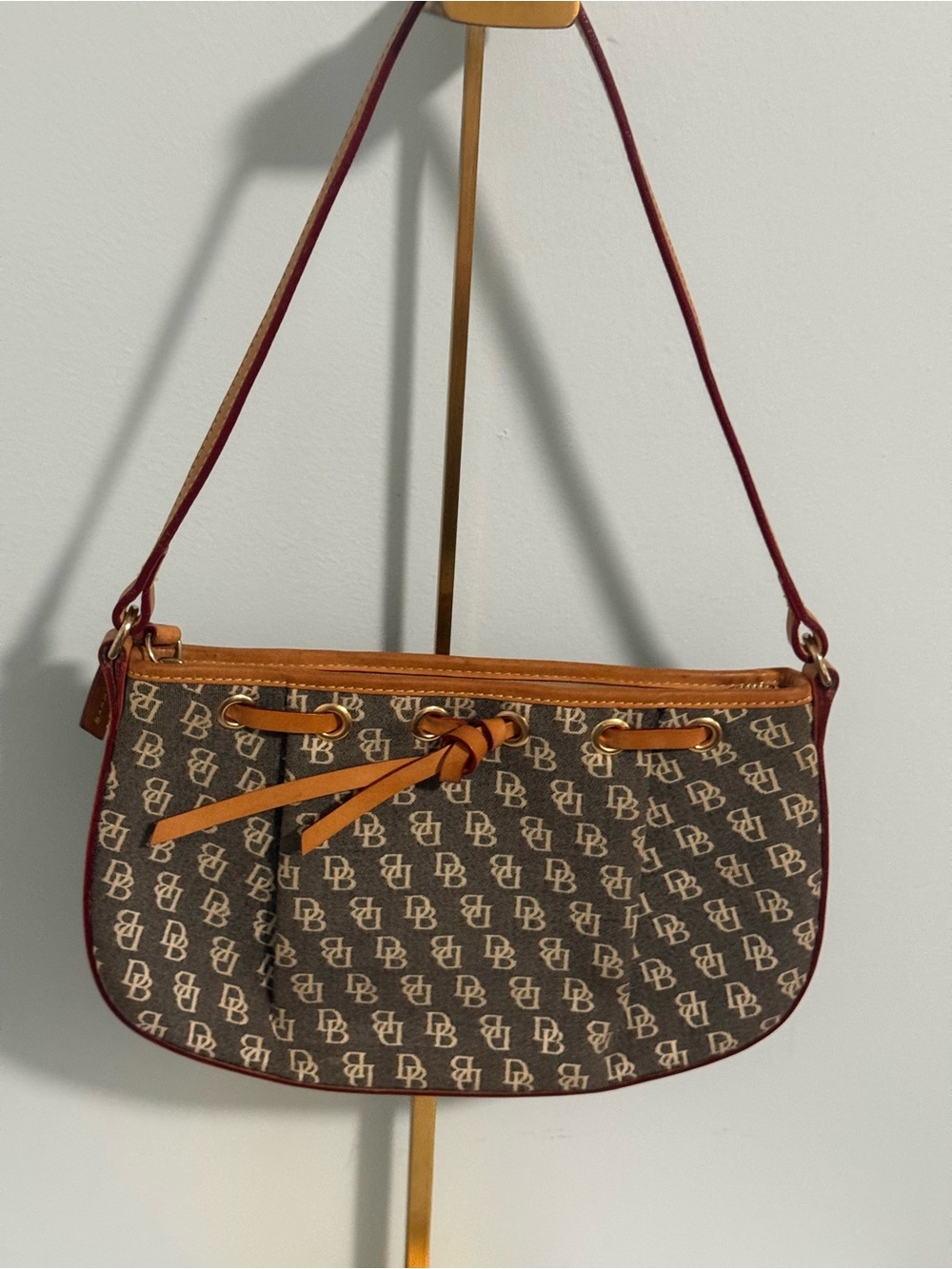 Dooney & Bourke Brown Monogram Shoulder Bag with Tan leather Trim and Strap!